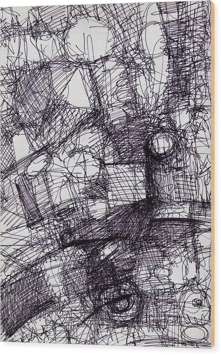 Abstract Wood Print featuring the drawing Village by John Kaelin