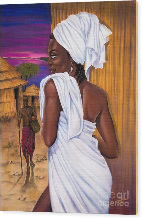 African Wood Print featuring the pastel She Waits by Joyce Hayes