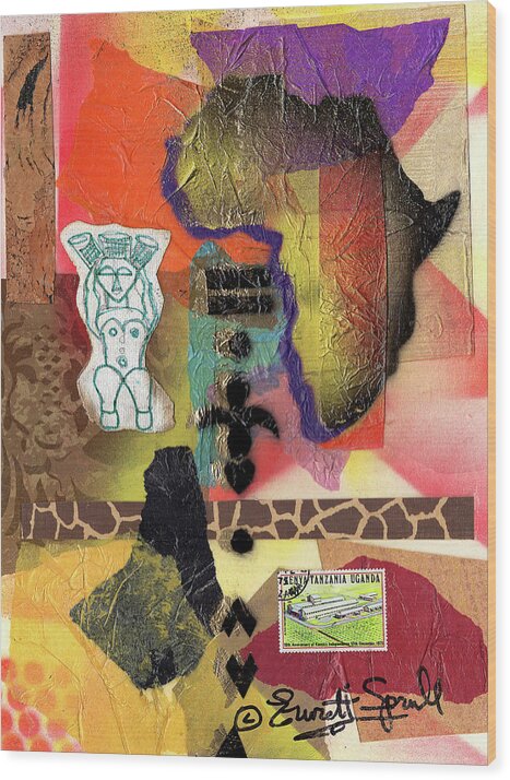 Everett Spruill Wood Print featuring the painting Afro Collage - G by Everett Spruill