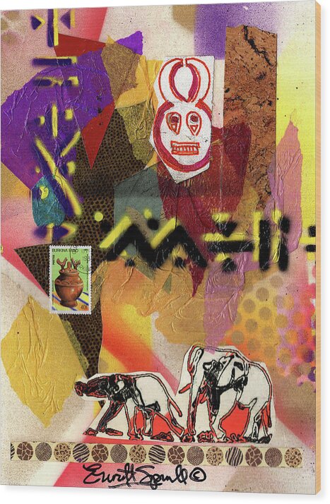 Everett Spruill Wood Print featuring the painting Afro Collage - O by Everett Spruill