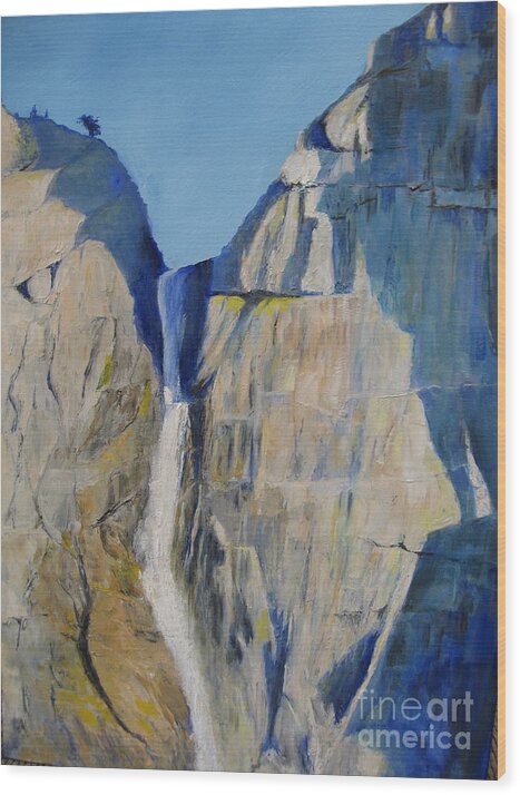 Waterfall Wood Print featuring the painting Lower Falls, Yosemite by Jackie Carroll