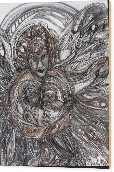 Mamie Wood Print featuring the painting Mamie by Anne-D Mejaki - Art About You productions