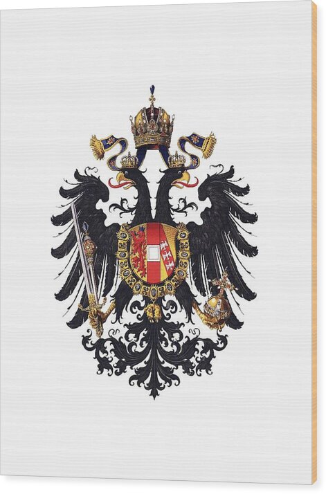 Flag Wood Print featuring the drawing Imperial Coat of Arms of the Empire of Austria-Hungary 1815 transparent by Helga Novelli