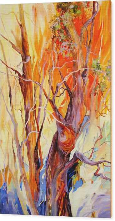 Trees Wood Print featuring the painting Fireglow by Rae Andrews