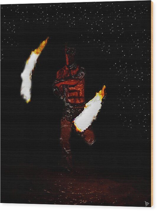Fire Dance Wood Print featuring the painting Easter Island Fire Dance by David Lee Thompson
