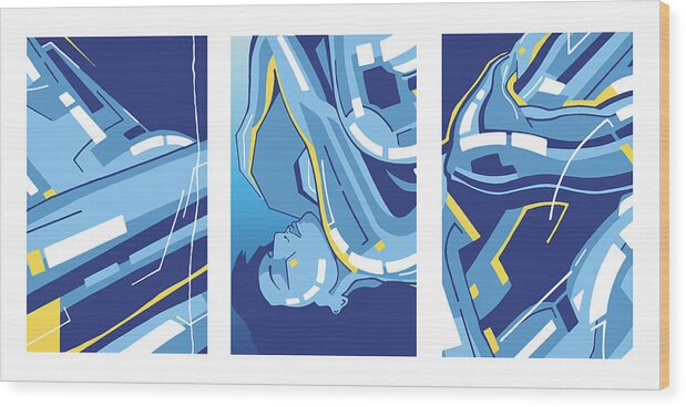 Blue Wood Print featuring the digital art Symphony in Blue - Triptych 4 by David Hargreaves
