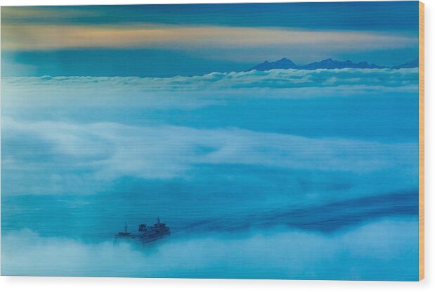 Fog Wood Print featuring the photograph Foggy Ferry by Tommy Farnsworth