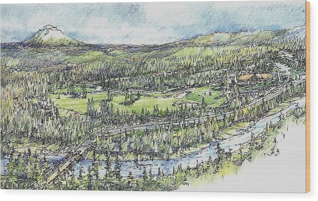Landscape Architecture Wood Print featuring the drawing Dyer Mountain Resort 1 by Andrew Drozdowicz