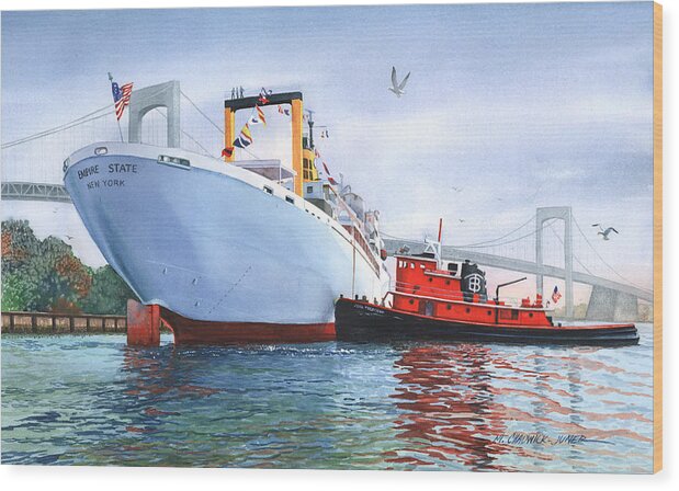 Maritime Wood Print featuring the painting Homecoming Empire State by Marguerite Chadwick-Juner