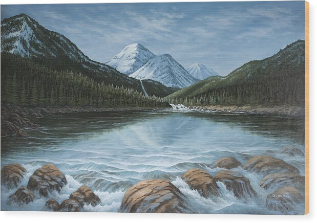 Mountains Wood Print featuring the painting Mountain Paradise by Del Malonee