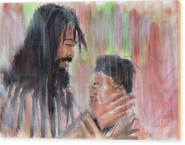 Jesus Wood Print featuring the mixed media Healing the Blind by Tu-Kwon Thomas