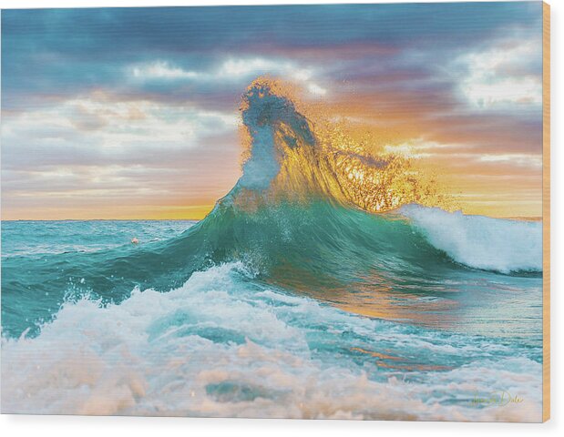 Aqua Fire Vibrant Back Wash Wave Hawaii Wood Print featuring the photograph Aqua Fire Vibrant by Leonardo Dale