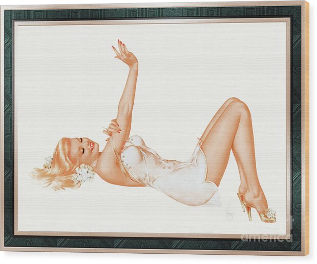 Admiration Wood Print featuring the painting Admiration by Alberto Vargas Vintage Pin-Up Girl Art by Rolando Burbon