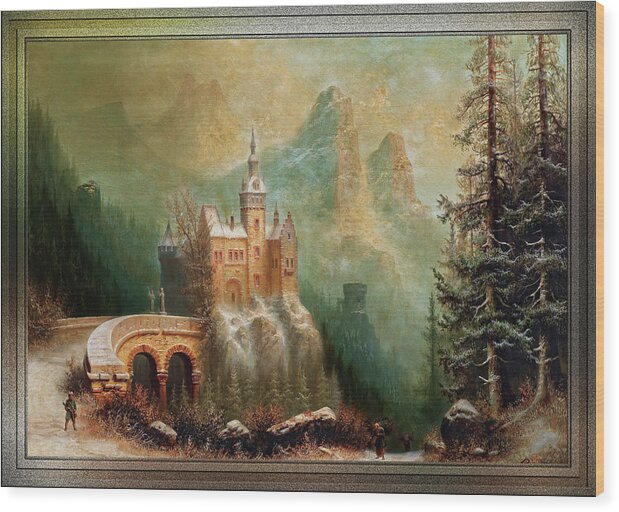Winter Landscape With Castle In The Mountains Wood Print featuring the painting Winter Landscape With Castle In The Mountains by Albert Bredow by Xzendor7