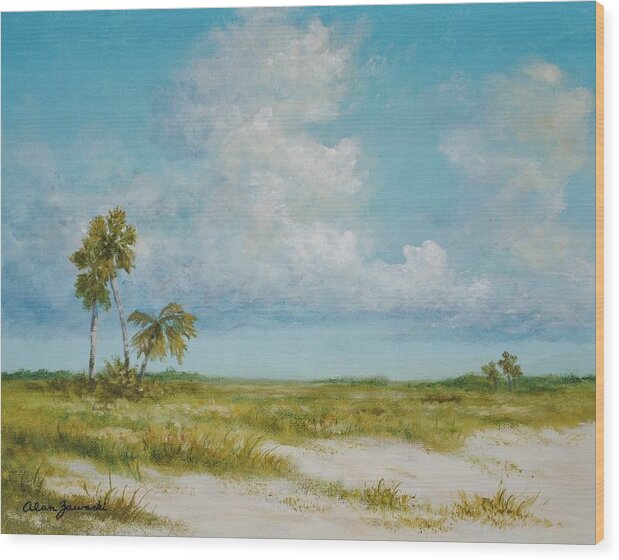 Florida Landscape Wood Print featuring the painting Clouds and Palms by Alan Zawacki by Alan Zawacki