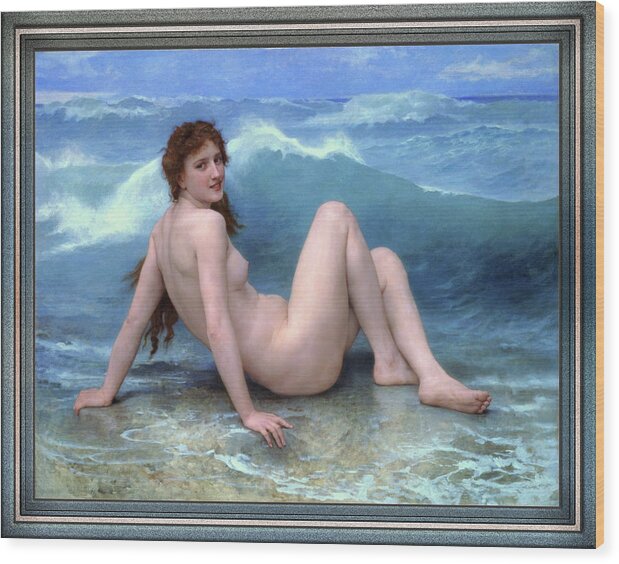 The Wave Wood Print featuring the painting The Wave by William Adolphe Bouguereau by Rolando Burbon