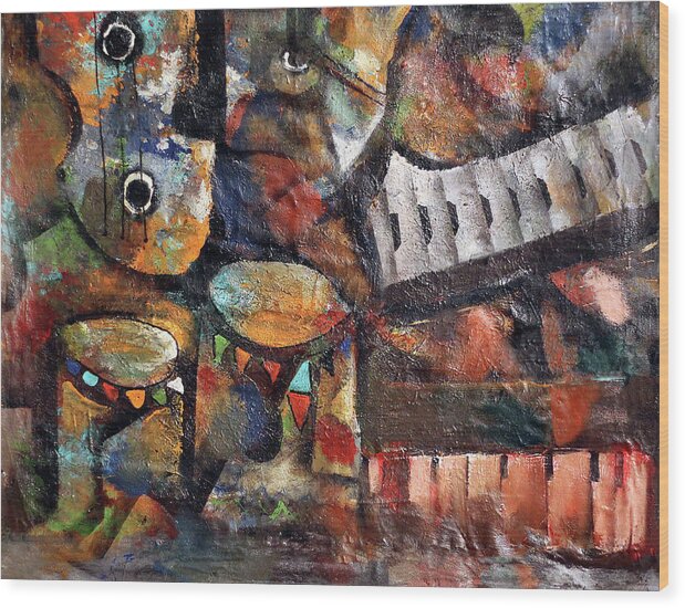 African Art Wood Print featuring the painting Between The Keys by Peter Sibeko 1940-2013