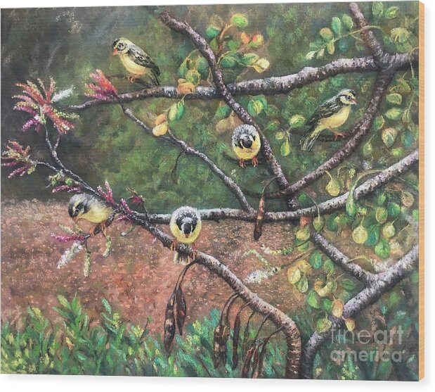 Tree Wood Print featuring the pastel Canary Tree by Wendy Koehrsen