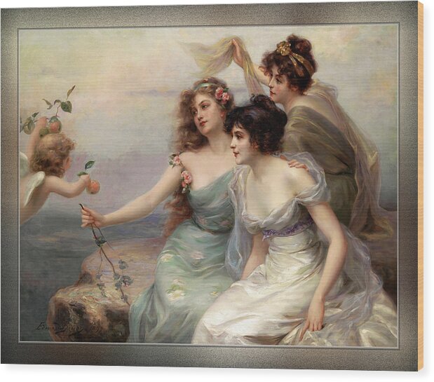 The Three Graces Wood Print featuring the painting The Three Graces Die drei Grazien by Edouard Bisson by Rolando Burbon
