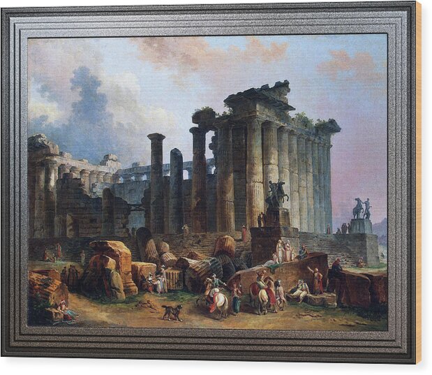 Ruins Of A Doric Temple Wood Print featuring the painting Ruins of a Doric Temple by Hubert Robert by Rolando Burbon