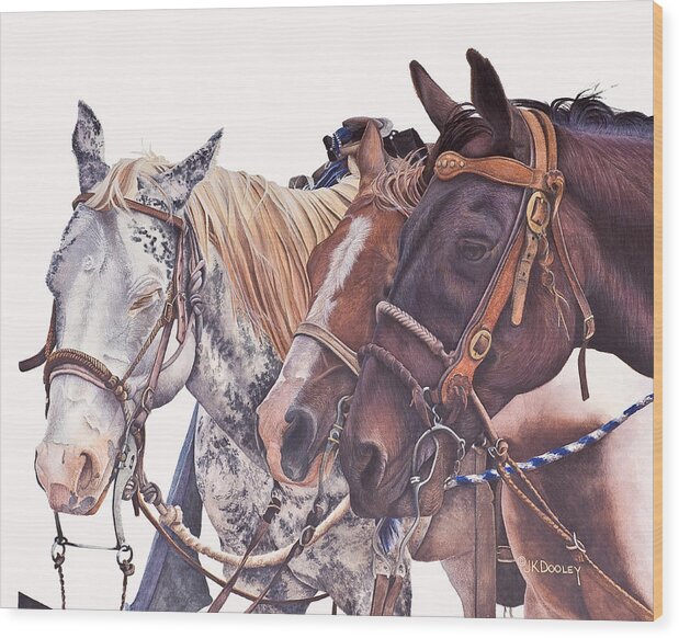 Horse Wood Print featuring the painting Bridle Gossip by JK Dooley