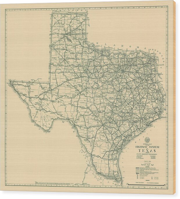Map Wood Print featuring the digital art Texas 1933, Texas Highway Department by Texas Map Store