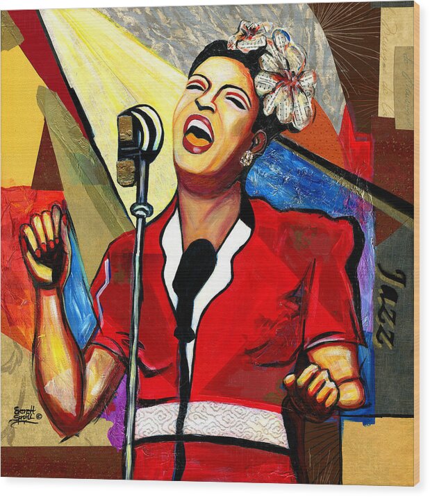Everett Spruill Wood Print featuring the painting Billie Holiday by Everett Spruill