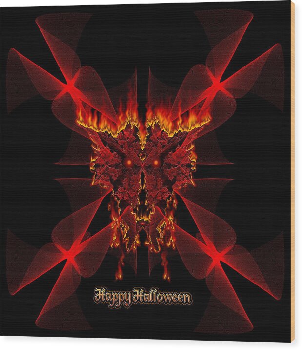 Halloween Wood Print featuring the digital art Happy Halloween SineDot Fractal Fire Demon by Rolando Burbon