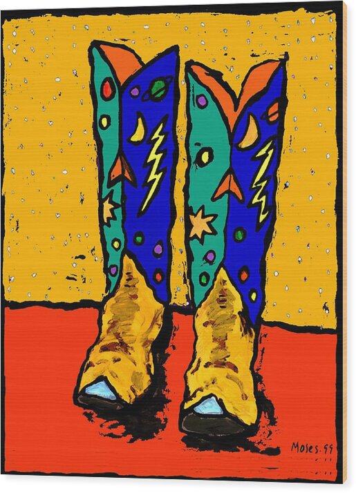  Wood Print featuring the painting 30x36 Boots On Yellow by Dale Moses