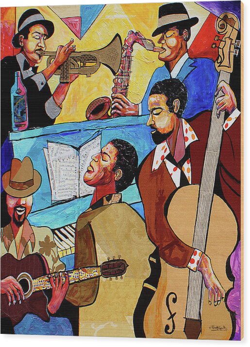 Everett Spruill Wood Print featuring the mixed media Modern Jazz Quintet Side A by Everett Spruill