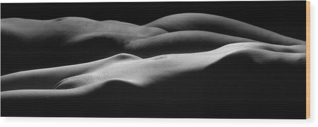 Two Women Wood Print featuring the photograph 0865 Two Nude Female Torsos 1 to 3 Ratio by Chris Maher