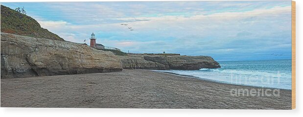 Panorama Wood Print featuring the photograph Mark Abbot Memorial Lighthouse in Santa Cruz CA #1 by Paul Topp