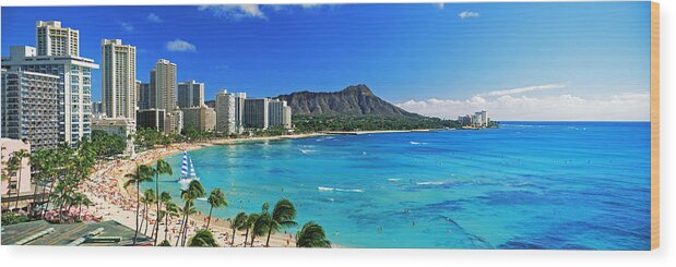 Photography Wood Print featuring the photograph Palm Trees On The Beach, Diamond Head #1 by Panoramic Images
