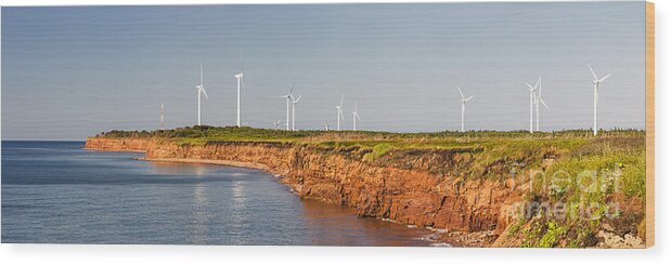 Windmills Wood Print featuring the photograph Wind turbines on atlantic coast 1 by Elena Elisseeva