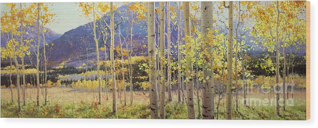 Oil Canvas Prints Contemporary Original Aspen Tree Landscape Painting Giclee Fine Art Print Paper Santa Fe Famous Architecture Magical Rocky Mountains Fine Art Prints Gary Kim New Mexico Framed Acrylic Metal Phone Cases Iphone Galaxy Greeting Cards Posters Originals Fall Aspen Panorama Aspen Grove Panorama Colors Sunset Panoramic Vistas Valley Fall Hiking Trails Colorado Forest Autumn Foliage Trunks National Forest Small Birch Trees Panorama Oil Painting Photo Sunset Fields Flowers Scene Metal Wood Print featuring the painting Panorama view of Aspen Trees by Gary Kim