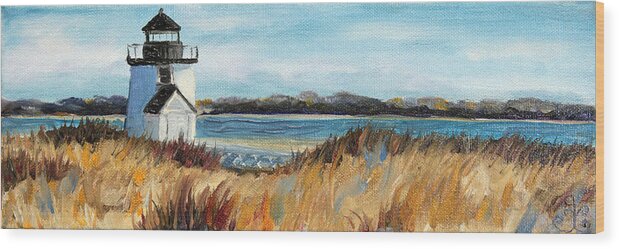 Water Wood Print featuring the painting Brant Point Light by Trina Teele