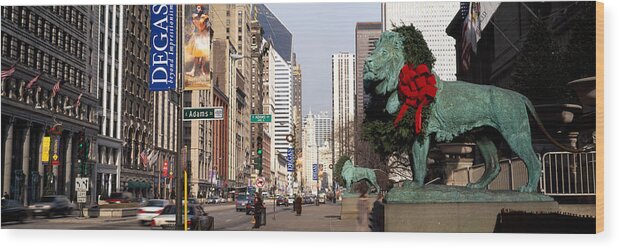 Photography Wood Print featuring the photograph Bronze Lion Statue In Front by Panoramic Images