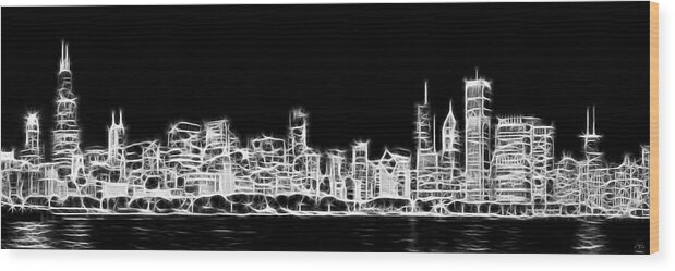 3scape Wood Print featuring the photograph Chicago Skyline Fractal Black and White by Adam Romanowicz