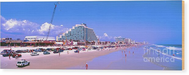 Daytona Wood Print featuring the photograph Daytona Main Street Pier and beach by Tom Jelen