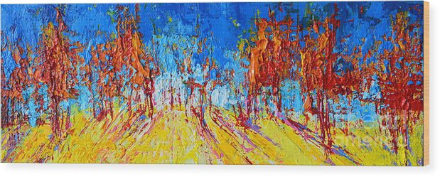Tree Forest Artwork Scenic Painting Wood Print featuring the painting Tree Forest 1 Modern Impressionist landscape painting palette knife work by Patricia Awapara