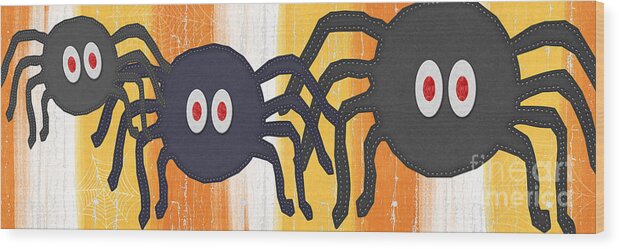 Spiders Wood Print featuring the painting Halloween Spiders Sign by Linda Woods