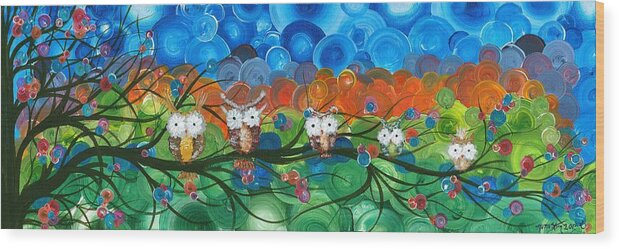 Owls Wood Print featuring the painting Hoolandia Family Tree 03 by MiMi Stirn