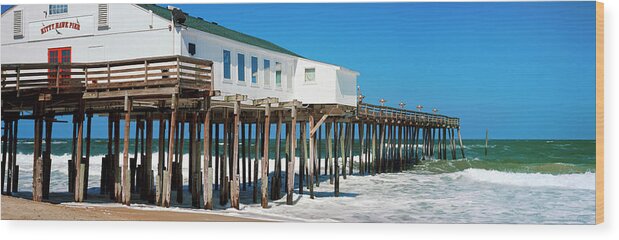 Photography Wood Print featuring the photograph Kitty Hawk Pier On The Beach, Kitty by Panoramic Images