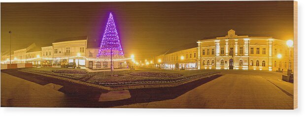 Christmas Wood Print featuring the photograph Koprivnica town center christmas panorama by Brch Photography