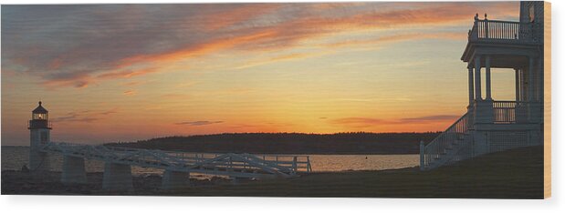 Marshall Point Wood Print featuring the photograph Marshall Point Lighthouse Panorama at Sunset in Maine by Keith Webber Jr