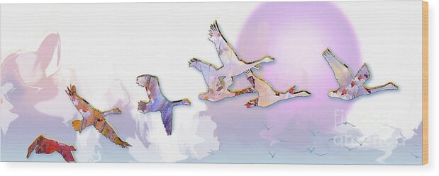 Geese Wood Print featuring the painting Modern Decorative Geese In Flight by Ginette Callaway