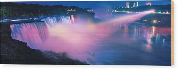 Photography Wood Print featuring the photograph Niagara Falls At Night, Niagara River by Panoramic Images