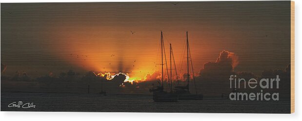 Aussie Wood Print featuring the photograph Panoramic Marine Splendor - Sunset. by Geoff Childs