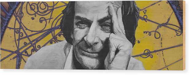 Feynman Wood Print featuring the painting QED- Richard Phillips Feynman by Simon Kregar