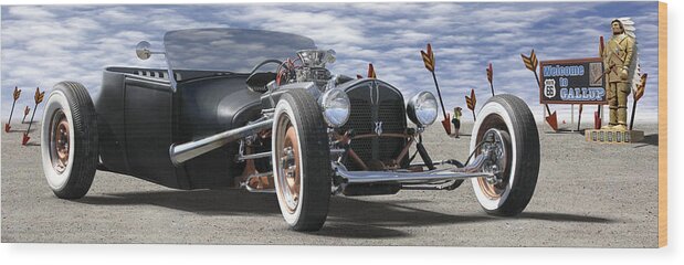 Transportation Wood Print featuring the photograph Rat Rod On Route 66 2 Panoramic by Mike McGlothlen